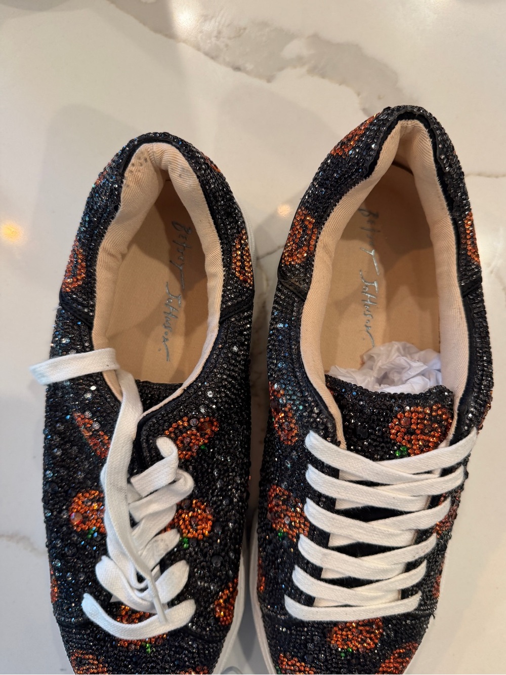Betsy Johnson Women’s Black Pumpkin Crystal Platform Sneaker - Picture 4 of 5